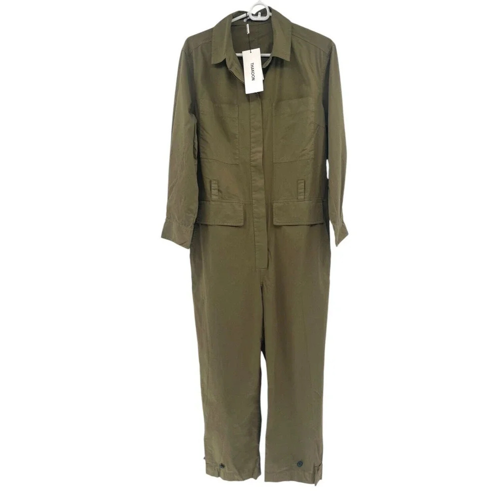 Thakoon Womens Olive Green Utility Coverall Jumpsuit Long Sleeve Size S NWT